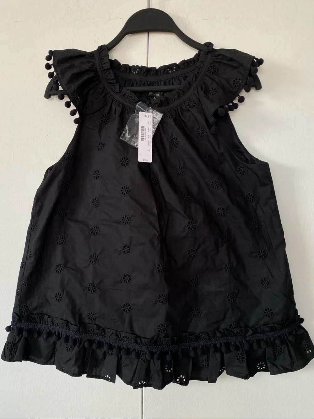 J. Crew Eyelet Pom-Pom Top in Cotton Poplin
